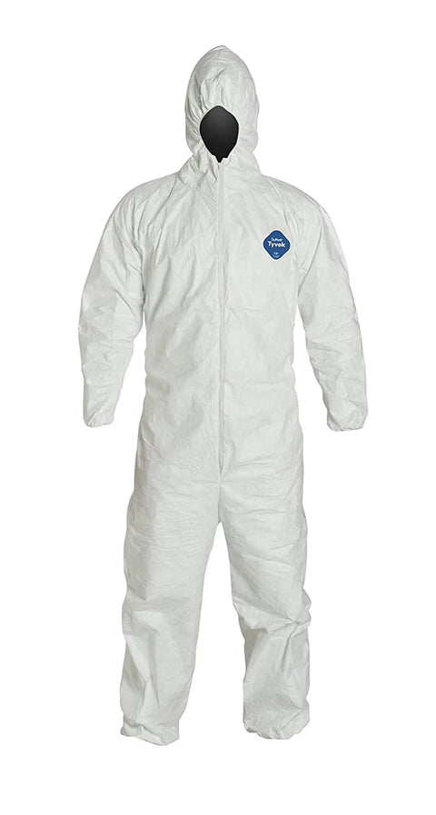 Front view of Tyvek 400 Hooded Coveralls With Elastic Wrists And Ankles For All Day Comfort And Tear Resistant Protection
