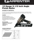 Pro Grade 15 Gauge Finish Nailer Pneumatic With 34 Degree Angled Drive, Nails From 1-1/4 In To 2-1/2 In, image showing tool design