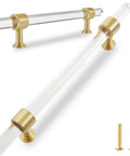 5 Pack Acrylic Cabinet Pulls With Brass Base Crystal Clear Glass Handles In Gold Finish For Modern Kitchens And Dressers