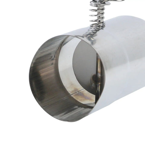 Close-up of damper chimney pipe for camping stove exhaust, thickened stainless steel air valve flue, 4.3 inch length, no rust vent