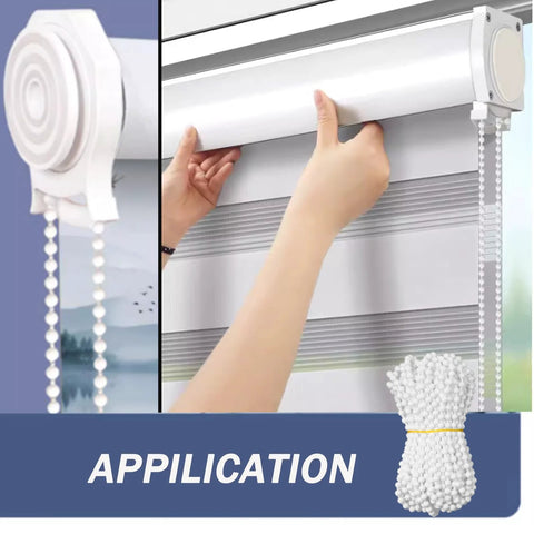 White Bead Chain Cord For Roller Blinds Replacement 10 Yards With 12 Ball Chain Connectors application on window blinds