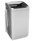 No Sweat Full Automatic Portable Washing Machine With Smart Drain Pump And Auto Water Control Compact Laundry Washer Great Pick For Dorms Or Tiny Quarters 11 Lb Load Stainless Steel Drum Cool Grey side view with drain hose.