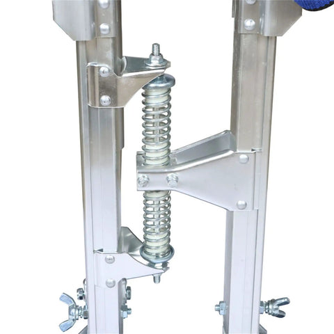 Beefy Aluminum Alloy Stilts 15 to 23 Inch Adjustable Height for High Altitude Work, showing close-up of durable spring mechanism