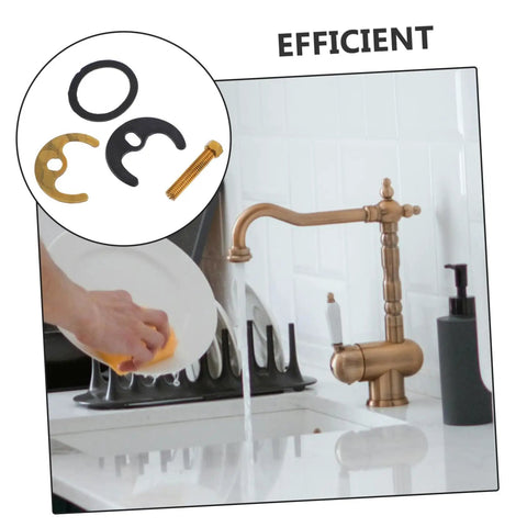 Rock Solid Kitchen Faucet Repair Kit Featuring Copper Horseshoe Gasket And Heavy Duty Mounting Nut Replacement Parts For Sinks Quick Swap No Fuss Plumbing Fix showing faucet and repair parts.