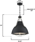 Bartley Vintage-Style One-Light Indoor Pendant Light With Matte Black Finish, Dark Pewter Accents, Cage Shade, dimensions shown