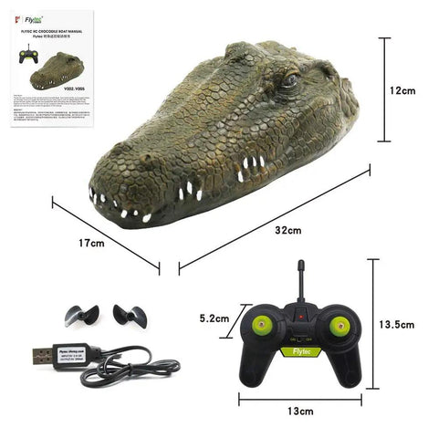 2.4 GHz Remote Control Alligator Head Boat With Realistic Resin Build, includes charger, manual, and remote control