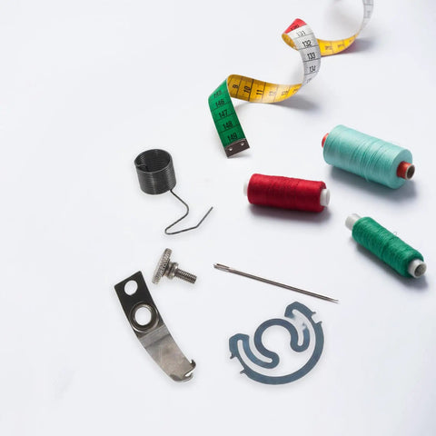 Pro Grade Sewing Machine Replacement Screw Kit With Spring Set For Industrial Flat Machines, featuring screws, springs, and sewing essentials.