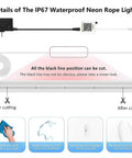Diagram of how to cut and install the Neon Rope Lights 132Ft RGB LED Strip Lights Waterproof IP67 with included accessories