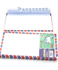 Air Mail Envelopes Bulk Pack 5 10 20 Pieces 115x225mm 4.53x8.86in with aviation stripes, open view showing easy seal feature.