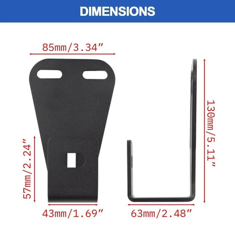 Hi Lift Jack Hood Mount Brackets For Jeep Wrangler YJ TJ JK, dimensions shown with black 3/16 inch steel brackets