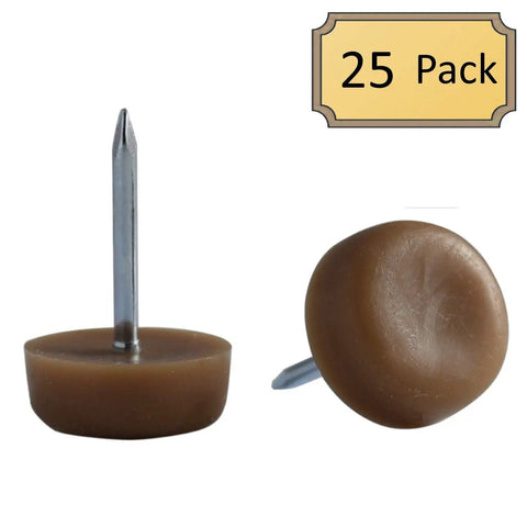 Heavy Duty Nylon Chair Glide Sliders For Couches And Tables Slides Smooth As Butter Self Lubricating Floor Protectors Safeguards Hardwood Carpet Tile Quick Snap Mount Brown Box Of 25 with a metallic pin.