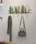 Heavy Duty Wall Mounted Coat Rack For Entryway And Office Straight Up Sturdy Iron Build, holding a scarf and handbag.
