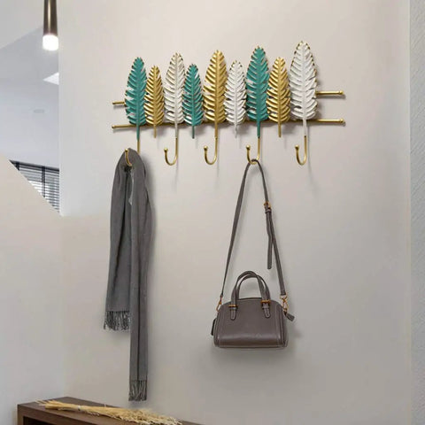 Heavy Duty Wall Mounted Coat Rack For Entryway And Office Straight Up Sturdy Iron Build, holding a scarf and handbag.