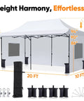 Heavy Duty 10x20 Pop Up Canopy Tent With 3 Removable Sidewalls, Commercial Grade Instant Shelter in Wheeled Bag, setup dimensions