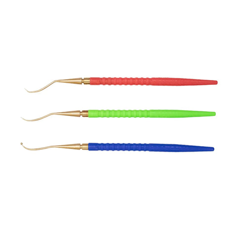 Underwater Brass O Ring Pick Set 3 Piece For Scuba Diving Pro Grade Tools, showing three brass picks with colored grips.