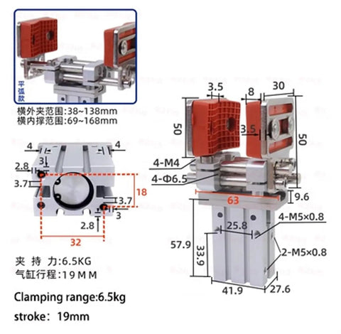 Adjustable Finger Cylinder Telescoping Mechanical Arm Fixture With Widened Chuck And Parallel Gripper For Pneumatic Accessories diagram.