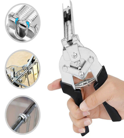 Type M Hog Ring Pliers Kit With 2400 Zinc Alloy Hog Rings for Fencing and Animal Cages, shown with spring-loaded magazine