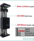 Precision Ball Screw XYZ Motion Slide With Three Pitch Options, 100mm To 1000mm Adjustable Travel, Integrated Linear Guide For Rock Solid Single Axis Or Versatile XYZ Multi Axis Setup, 100*80mm table