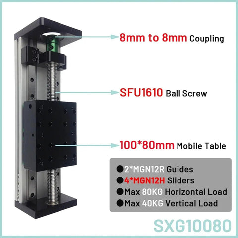 Precision Ball Screw XYZ Motion Slide With Three Pitch Options, 100mm To 1000mm Adjustable Travel, Integrated Linear Guide For Rock Solid Single Axis Or Versatile XYZ Multi Axis Setup, 100*80mm table