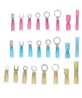 Heavy Duty Insulated Ferrule Crimping Tool Kit With 200 Heat Shrink Wire Connectors For Awg 22 To 10 Seamless Copper Design That Slaps Tight And Keeps Your Gear Running Smooth Without Downtime. assorted insulated ferrule connectors in pink, blue, and yellow