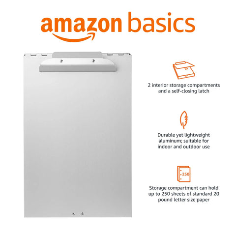 Heavy Duty Metal Clipboard With Dual Storage Compartments Holds 250 Sheets Letter Size Aluminum Clipboard With Self Closing Latch Pack Of 2