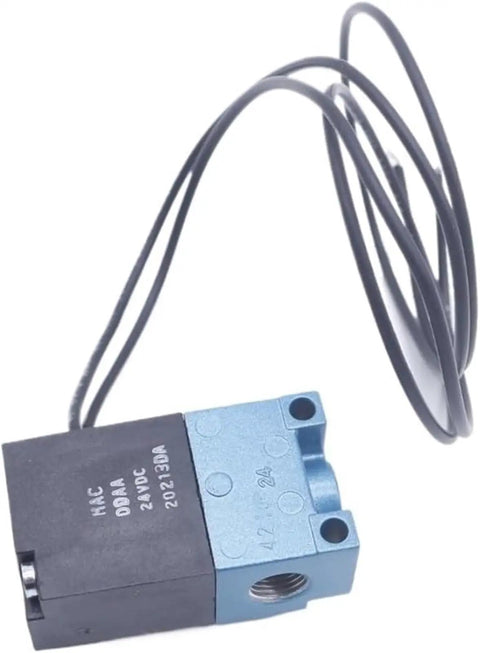 Direct Acting Solenoid Valve 35A ACA DAAA 1BA AC 110V For Pneumatic Circuits, On Off Control, Air Cylinder Operation In Pick And Place Lines, Gate And Stop Automation, Control Panel Compatible, black and blue body with lead wires