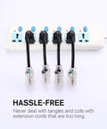 Short Power Extension Cord Outlet Saver With Lighted End 16AWG 13A 3 Prong Female Plug 8 Inch Black 4 Pack maximizing space