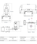 Diagram of Beefy BigClaw Mechanical Gripper For DIY Robots, detailing aluminum construction and dimensions in millimeters.