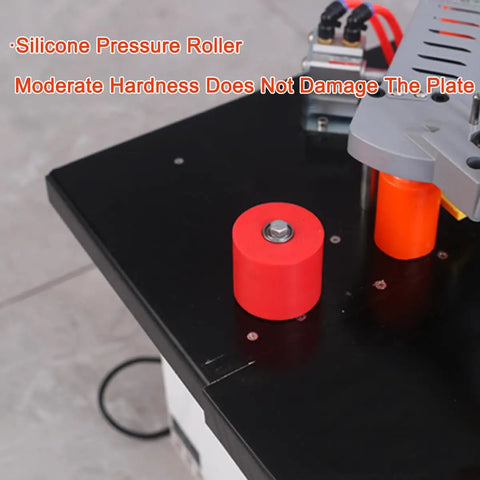 Silicone pressure roller on Portable Edge Bander And Curve Straight Edge Banding Machine for woodworking showing moderate hardness
