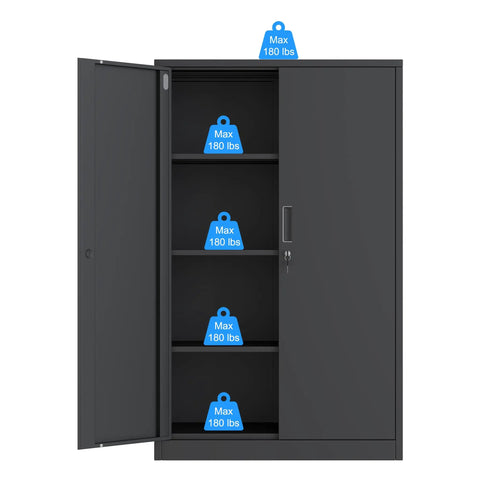 Badass Metal Storage Cabinet With Locking Doors And Three Adjustable Shelves 53 Inch Tall Lockable Steel Cupboard For Garage Home Office Or Pantry Use Black Finish Built Different