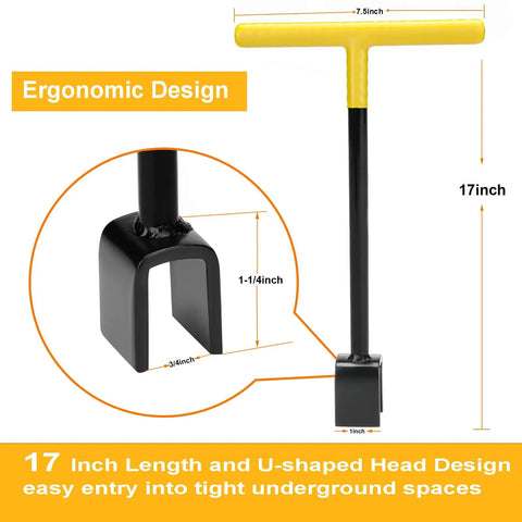 Water Meter Key 17 Inch With 4 Way Steel T Handle Shut Off Tool For Curb Main And Underground Mains Easy Access Durable Meter Shutoff Kit For Homeowners And Pros Heavy Duty Construction, 17-inch black steel U-head