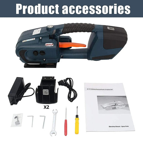 Heavy Duty Electric Welding Strapping Tool For PP PET Bands Handheld Battery Powered Wrist Strapper with accessories and manual.