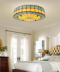 Vintage Tiffany Style Mermaid Glass Ceiling Light Hand Made Flush Mount Lamp for Bedroom with stained glass and retro charm