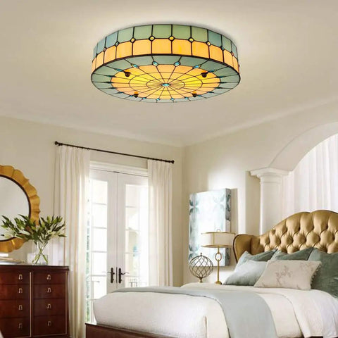 Vintage Tiffany Style Mermaid Glass Ceiling Light Hand Made Flush Mount Lamp for Bedroom with stained glass and retro charm