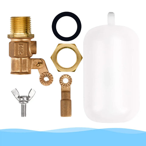 Components of Half Inch Brass Float Valve With Adjustable Arm Auto Fill And Shut Off For Water Tank Livestock Trough Fountain Pool Pond