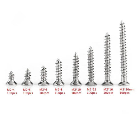 Heavy Duty Plated Carbon Steel Drilling Screws Set 800 Pcs M2 Cross Flat Head Self Tapping Woodworking Fasteners in various sizes