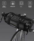 Waterproof Adjustable Capacity Bike Handlebar Bag With Detachable Dry Pack attached to bike, expandable 3L to 7L