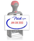 Heavy Duty Self Inking Date Stamp With Paid Message showing clear imprint of 'Paid' and date in blue and red ink.