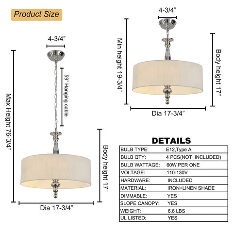 Product size details for Hip Black Drum Chandeliers Four Light Semi Flush Mount Ceiling Light Fixture with gold finish, 11.75 in diameter.
