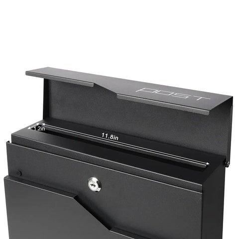 Close-up of Large Capacity Outdoor Wall Mount Mailbox With Key Lock, Heavy Duty Galvanized Steel Construction, open lid view.
