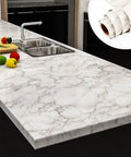 Grey White Marble Peel And Stick Countertop Wallpaper Waterproof Self Adhesive Contact Paper For Countertops Tables Desks Walls And More Easy Install Durable Vinyl Wrap That Cuts To Fit Any Surface applied on kitchen countertop