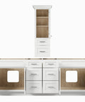Fresh 90 Double Sink Bathroom Vanity Base Over Countertop Storage Cabinet White Shaker Details with open storage and drawers