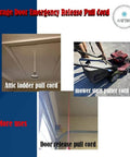 Garage Door Emergency Release Pull Cord With Handle 1 Meter Long Attic Ladder Pull Down Rope shown in various uses