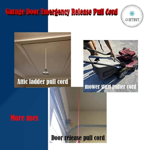 Garage Door Emergency Release Pull Cord With Handle 1 Meter Long Attic Ladder Pull Down Rope shown in various uses