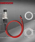Dimensions diagram of Mini Momentary Push Button Switch 1A 250VAC SPST NO Black Pre Wired 2 Pin for electronics projects.