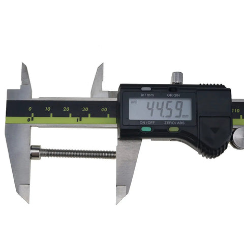 Digital caliper measuring bolt size, related to Deluxe Tractor Steering Wheel Spinner Knob for Kubota tractors compatibility.