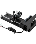 Heavy Duty Carving Rotary Axis Kit With Reliable 2 Phase Motor And Quick 10 To 200 RPM Swaps For Top Tier DIY Etching Jobs On 50W Up To 130W Laser Machines on a black sturdy base.