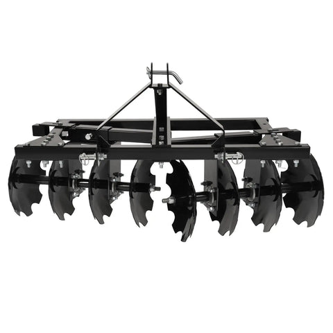 Front view of 46 Inch Universal Disc Harrow For CAT 0 Tractors Heavy Duty Steel Construction With Powder Coated Finish