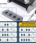 Close-up of timer buttons on Rock Tumbler Kit For DIY Stone Polishing Complete Pro Rock Polisher With Rough Gemstones
