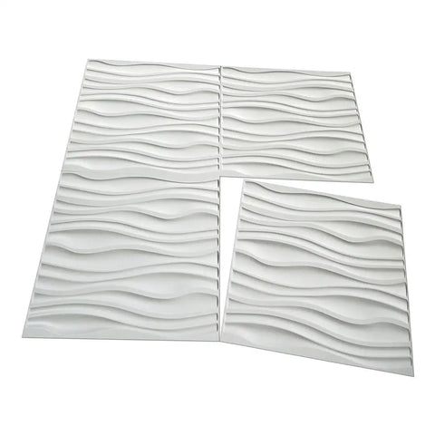 Textured 3D PVC Wave Wall Panels Matte White 19.7 Inch Square Tiles 12 Pack for Living Room Bedroom Kitchen Backdrop Lightweight Fire Resistant Easy DIY Covers About 32 Sq Ft